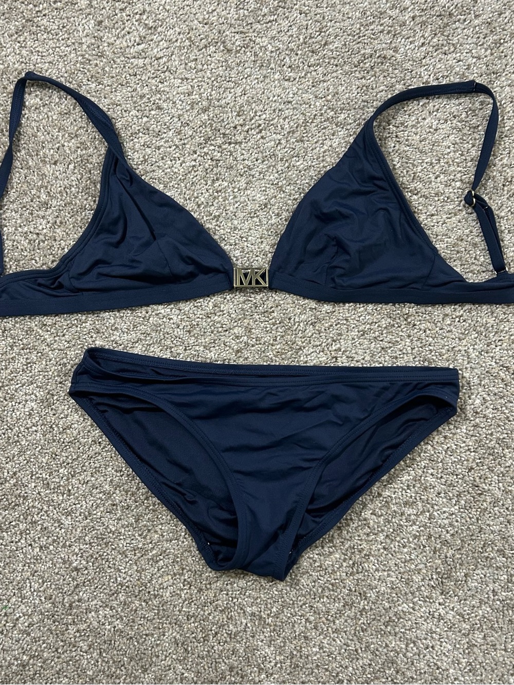 Michael Kors Navy Triangle Bikini with Gold MK Clasp
